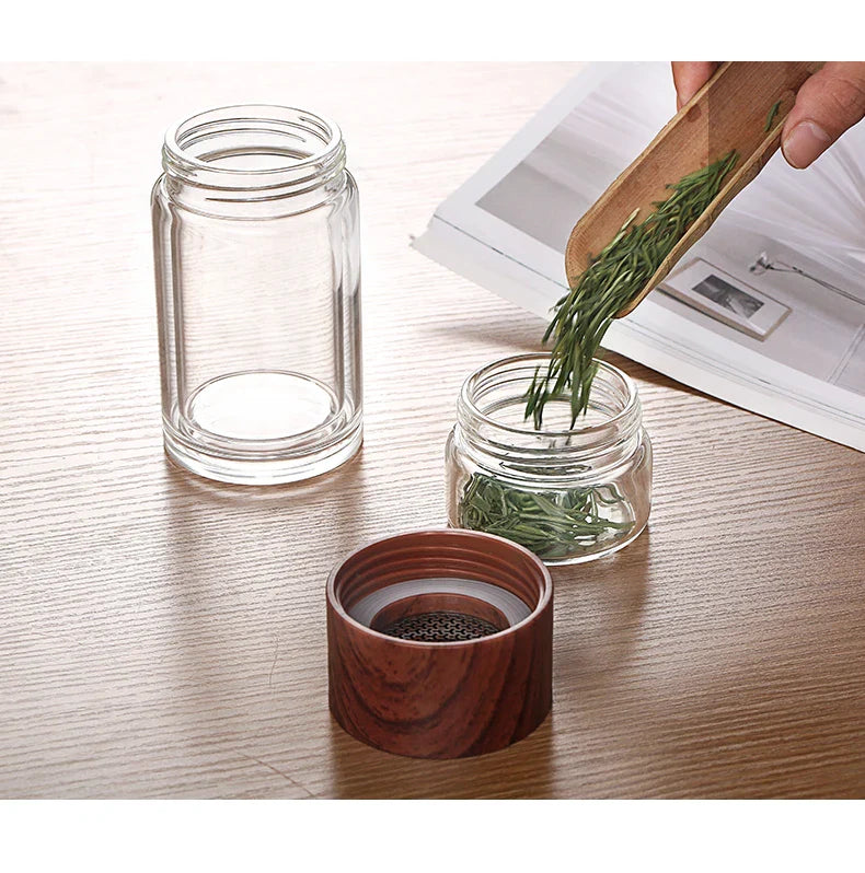 Portable Double Wall Glass Tea infuser Tumbler