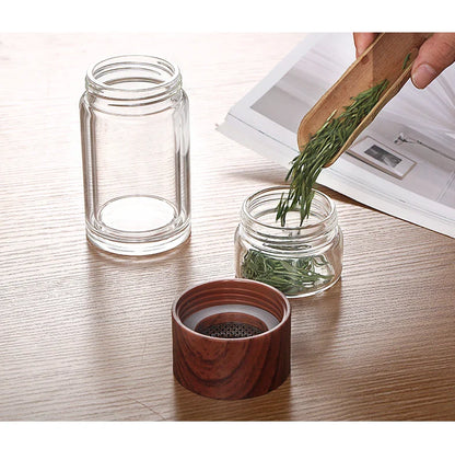 Portable Double Wall Glass Tea infuser Tumbler