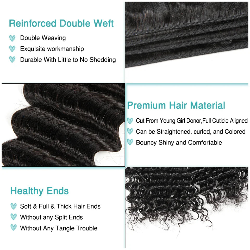Brazilian Deep Wave Hair Bundles 100% Remy Human Hair