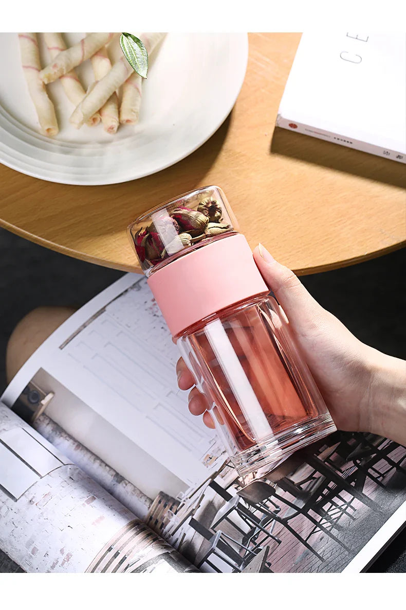 Portable Double Wall Glass Tea infuser Tumbler