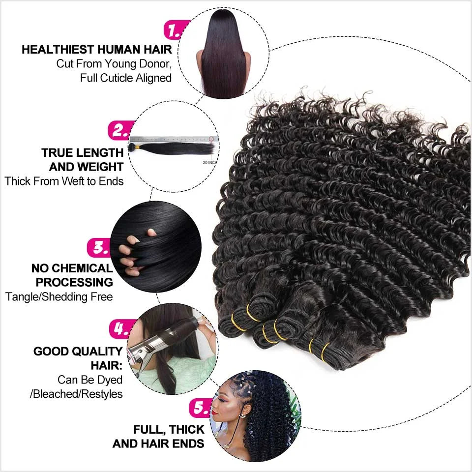 Brazilian Deep Wave Hair Bundles 100% Remy Human Hair