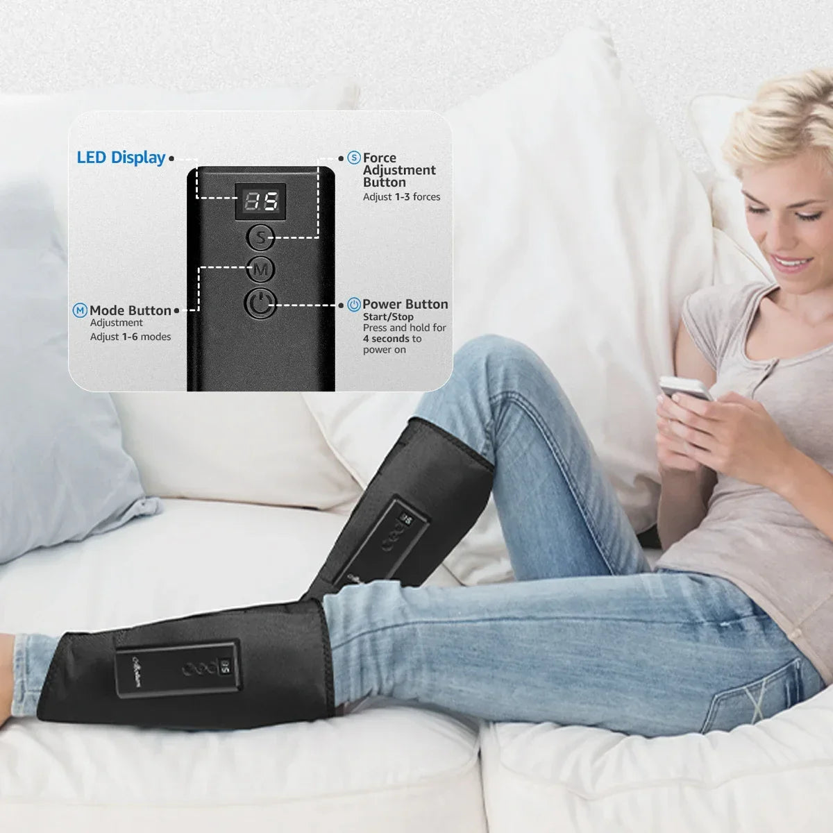 Heated leg massager gift for parents, 6 massage modes