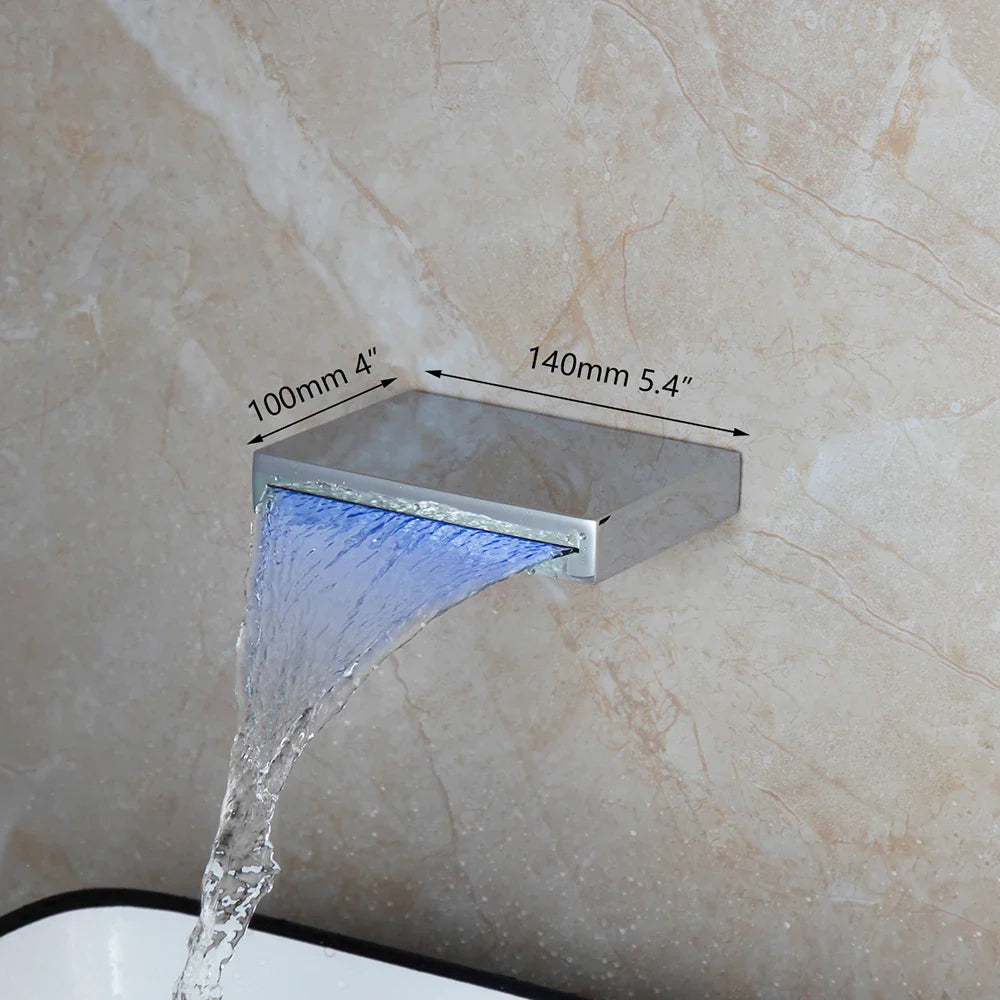 LED waterfall tub filler in chrome with LED spout
