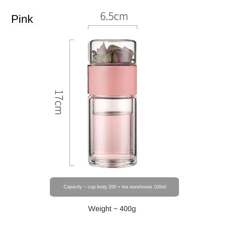 Portable Double Wall Glass Tea infuser Tumbler