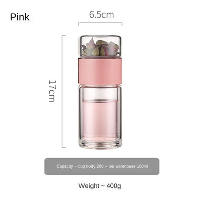 Portable Double Wall Glass Tea infuser Tumbler