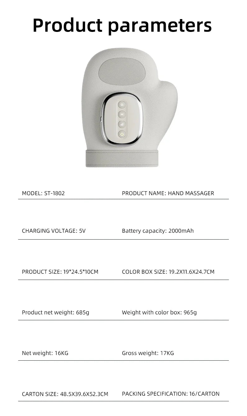 6 in 1 Smart Airbag Full Hand Massager Wrist Palm Finger Muscle Relaxation Kneading Vibration Massage Machine