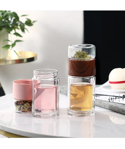Portable Double Wall Glass Tea infuser Tumbler