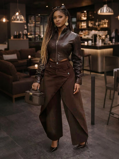 High-Waisted Cross-Buckle Wide-Leg Pants