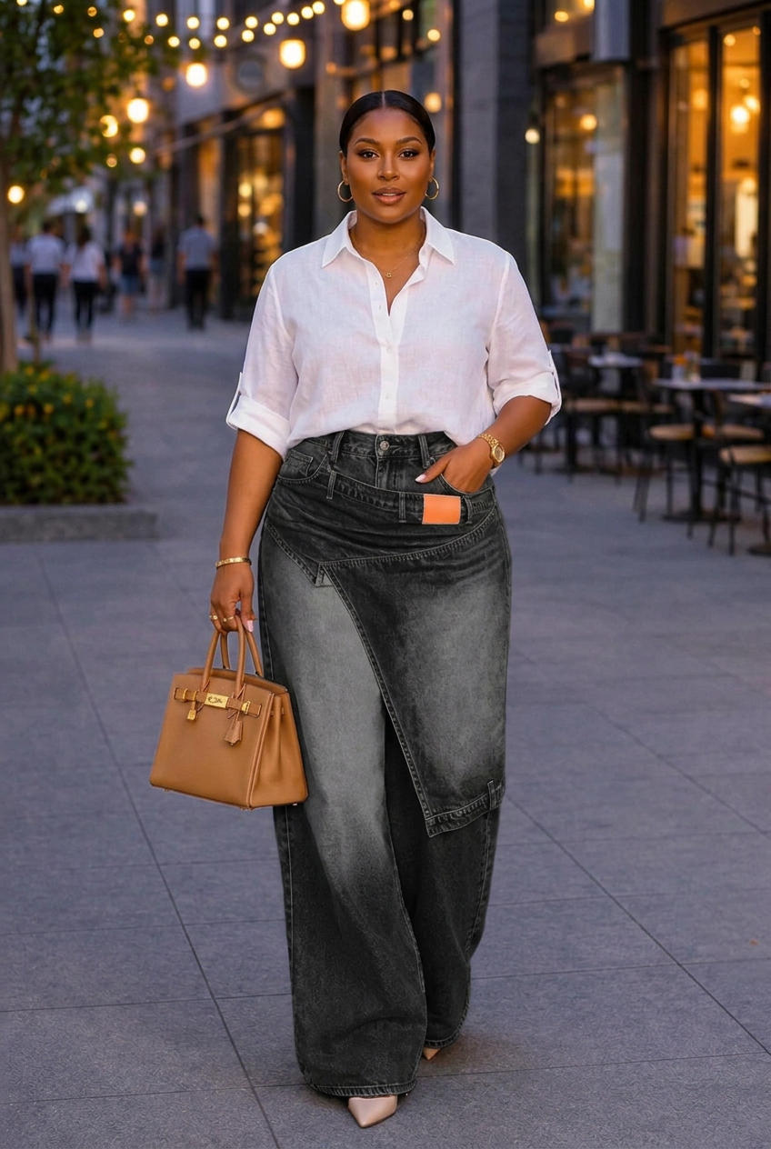 Relaxed Irregular Wide-Leg Jeans in Blue, Navy or Black