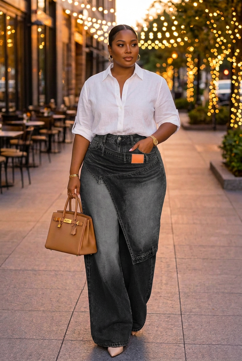 Relaxed Irregular Wide-Leg Jeans in Blue, Navy or Black