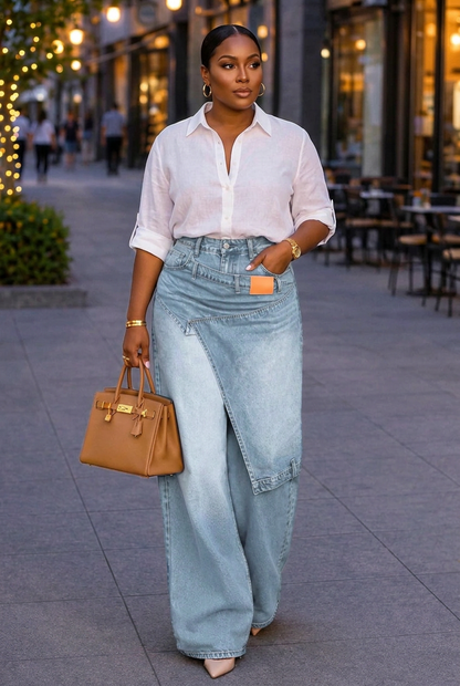 Relaxed Irregular Wide-Leg Jeans in Blue, Navy or Black