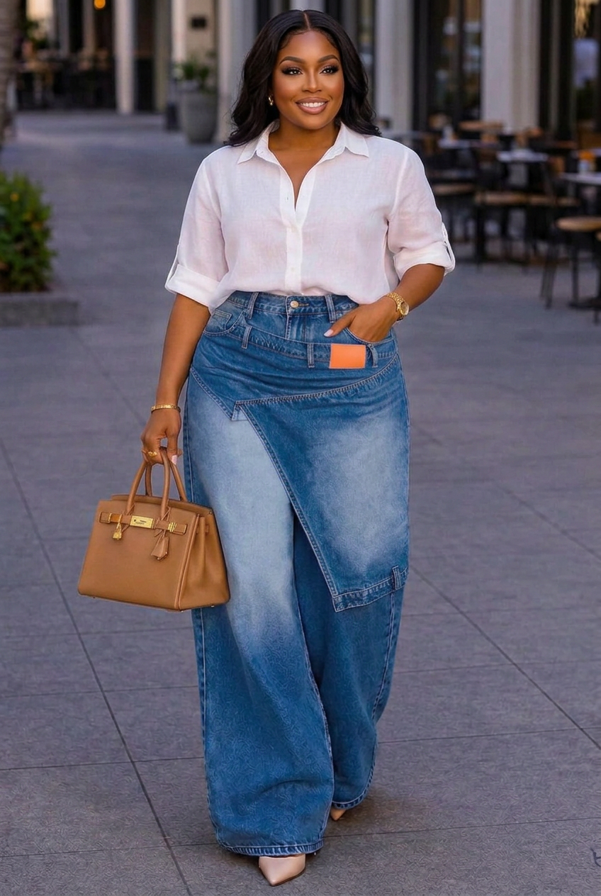 Relaxed Irregular Wide-Leg Jeans in Blue, Navy or Black