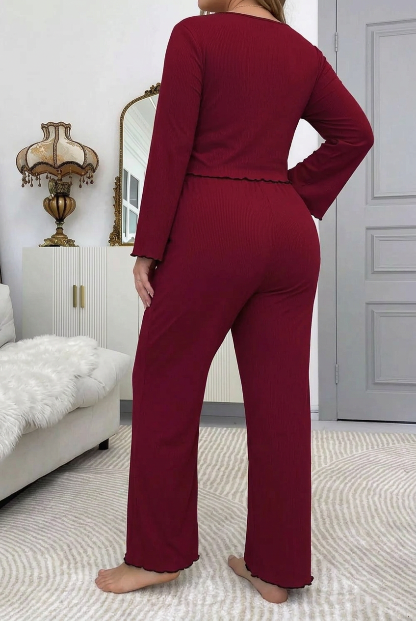 Machine-Washable Lace Sleeve Lounge Set, Sizes S to XL