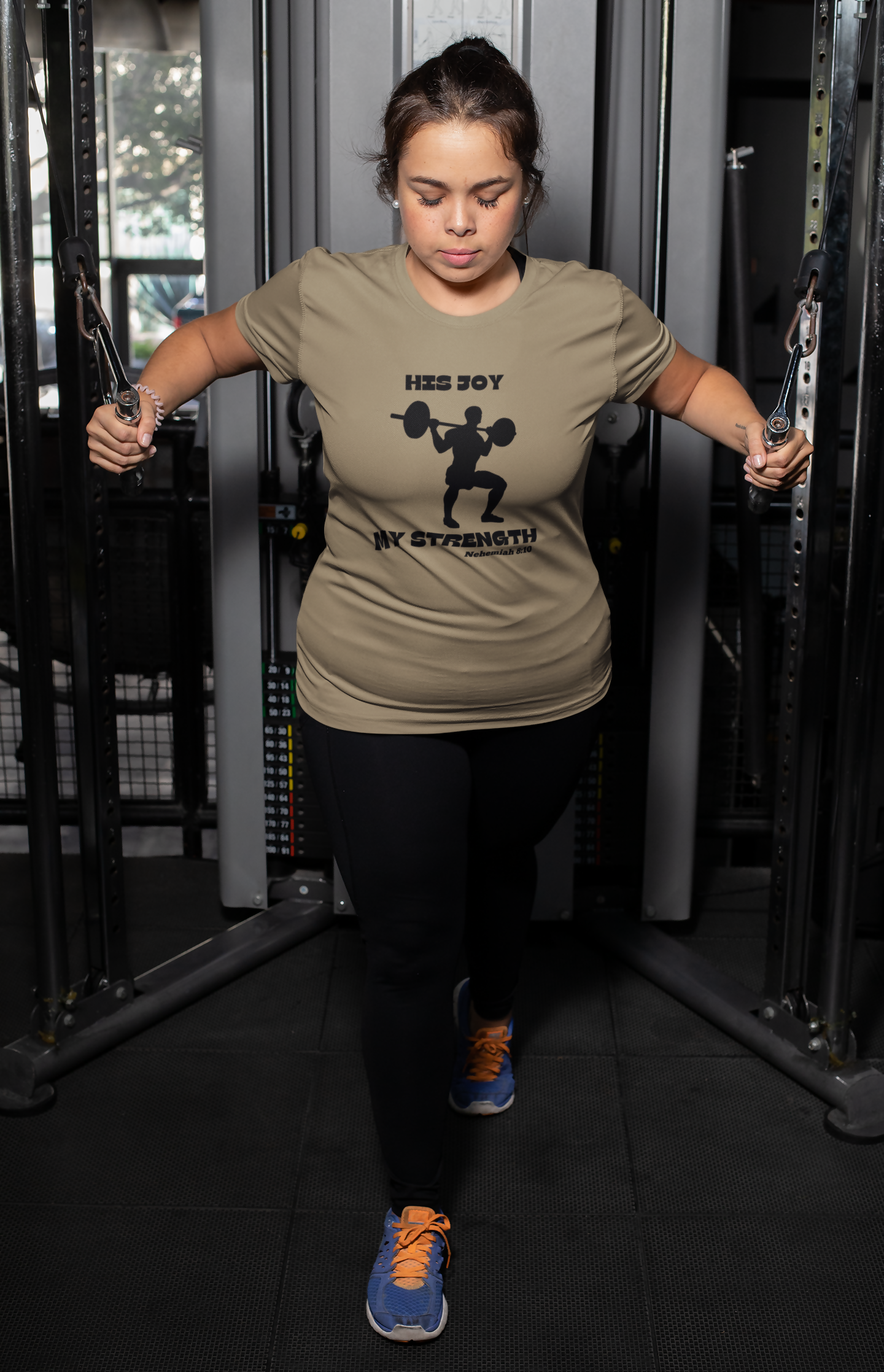 plus-size-t-shirt-mockup-featuring-a-woman-doing-cable-extensions-at-a-gym-30145