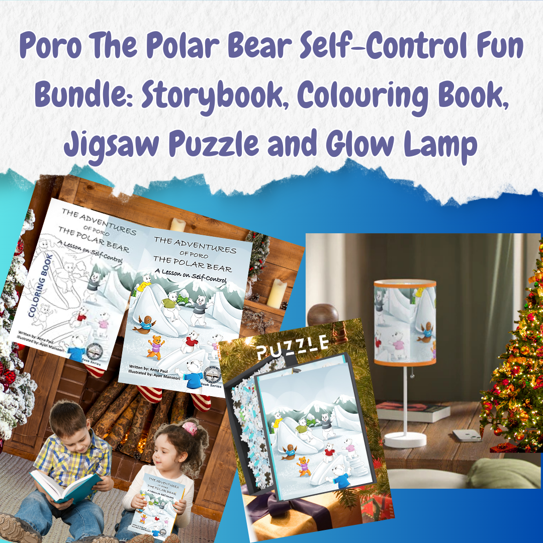 Poro The Polar Bear Self-Control Fun Bundle: Storybook, Colouring Book, Jigsaw Puzzle and Glow Lamp