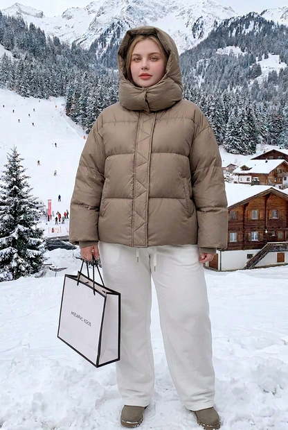 Quilted hooded puffer jacket in Coffee, size XL