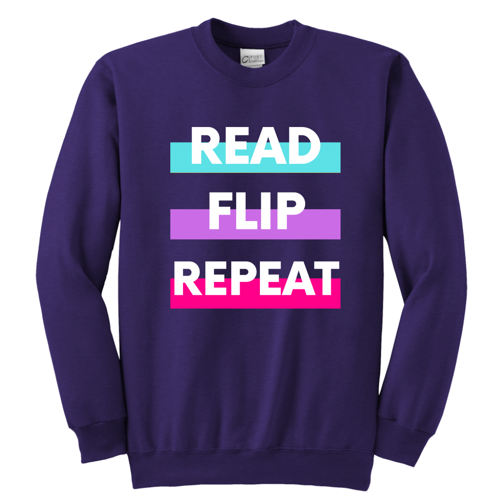 Read Flip Repeat Crewneck Sweatshirt Kids & Youth - MONLANE