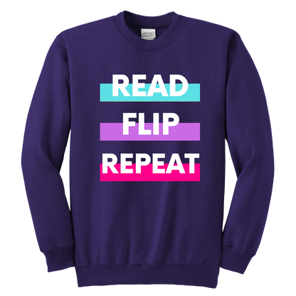 Read Flip Repeat Crewneck Sweatshirt Kids & Youth - MONLANE