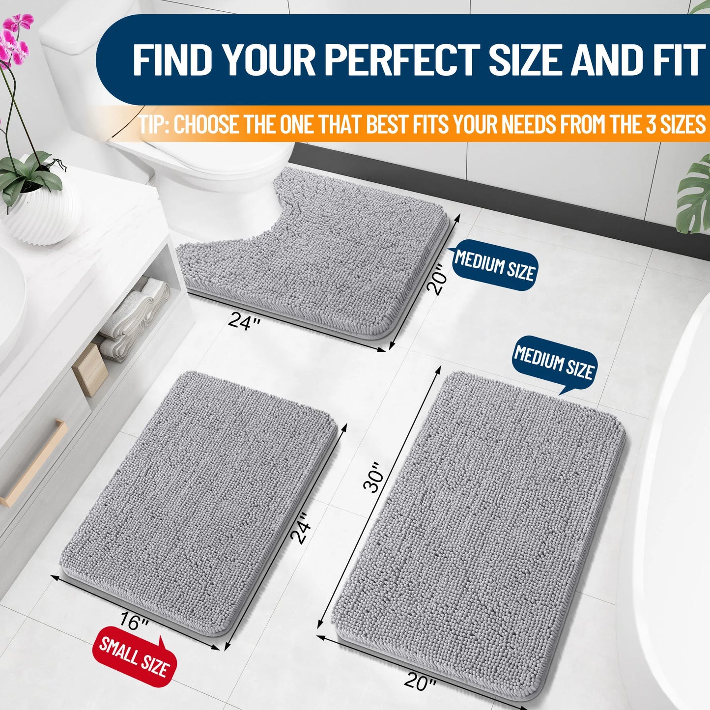 Extra Soft Thick Absorbent Shaggy Bath Mats