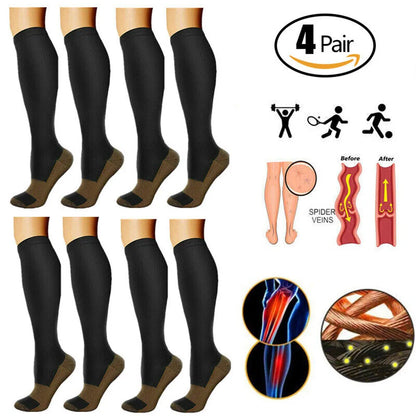 4-pair compression socks for men and women, crew length