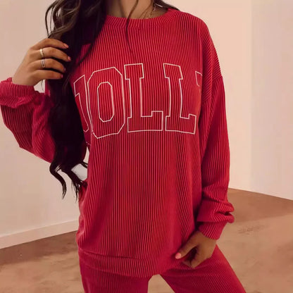 Ribbed Long Sleeve Lounge Sweatsuit Set