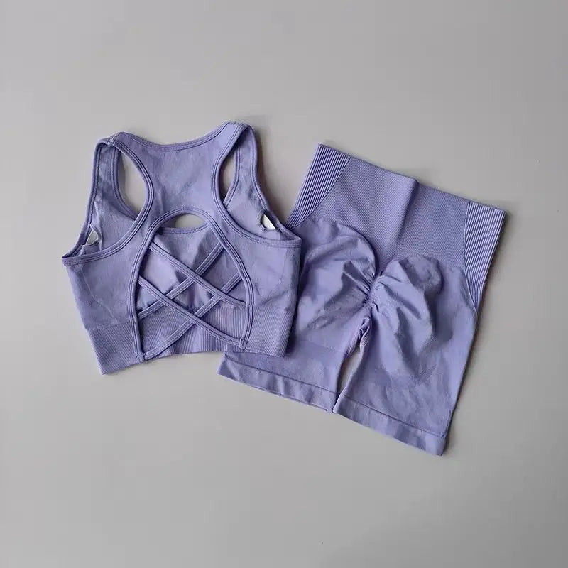 2 PCS Women's Seamless Yoga Set Sexy Sport Bra