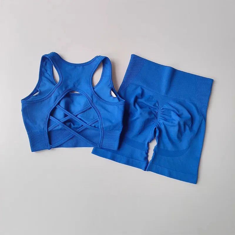 2 PCS Women's Seamless Yoga Set Sexy Sport Bra