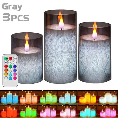 Flameless LED candles in gray, 3-piece set