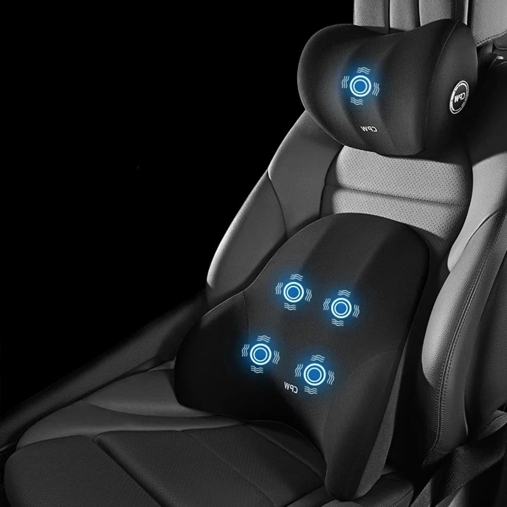 Relax on the go with our Car Massage Neck Pillow & Lumbar Support—vibrating comfort for your car or office to ease neck, back, and waist tension!