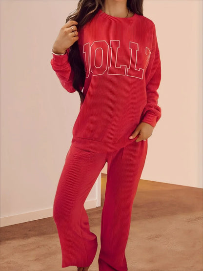 Ribbed Long Sleeve Lounge Sweatsuit Set