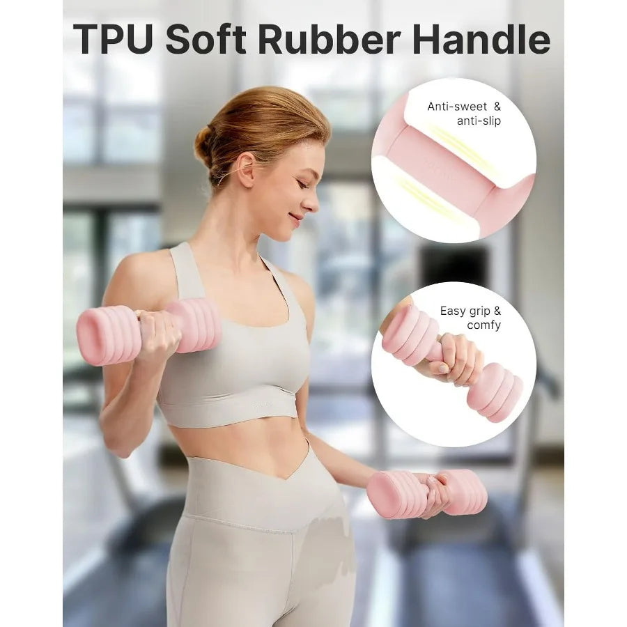 Compact Free Weights Dumbbells Set with Soft Grip and Base