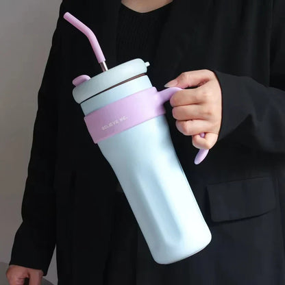 Large Capacity Straw Tumblers with Handle