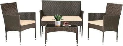 4 Pieces Outdoor Rattan Chair Wicker