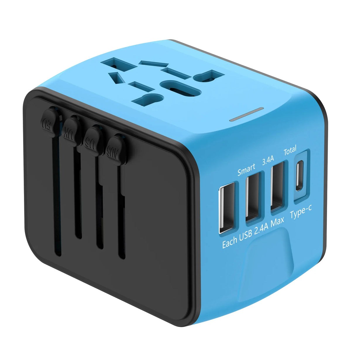 4-plug travel charger in blue