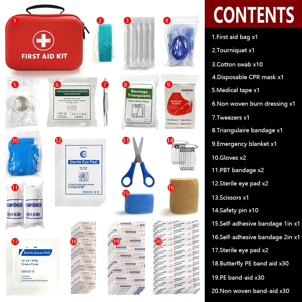 129-piece first aid kit in red