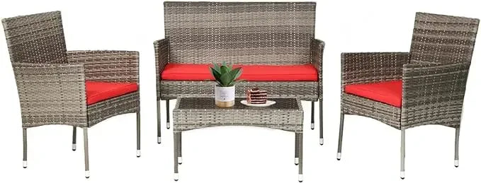 4 Pieces Outdoor Rattan Chair Wicker