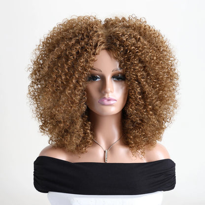 Afro Kinky Curly Hair Wigs With Bangs Synthetic Fiber