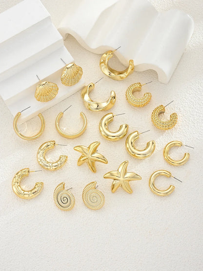 18-Piece Vintage Gold Ocean Earring Set