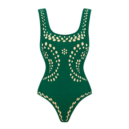 Laser-cut swimsuit and skirt, view 2