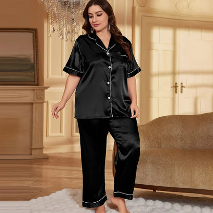 plus Size Silk Satin Pajama Suit