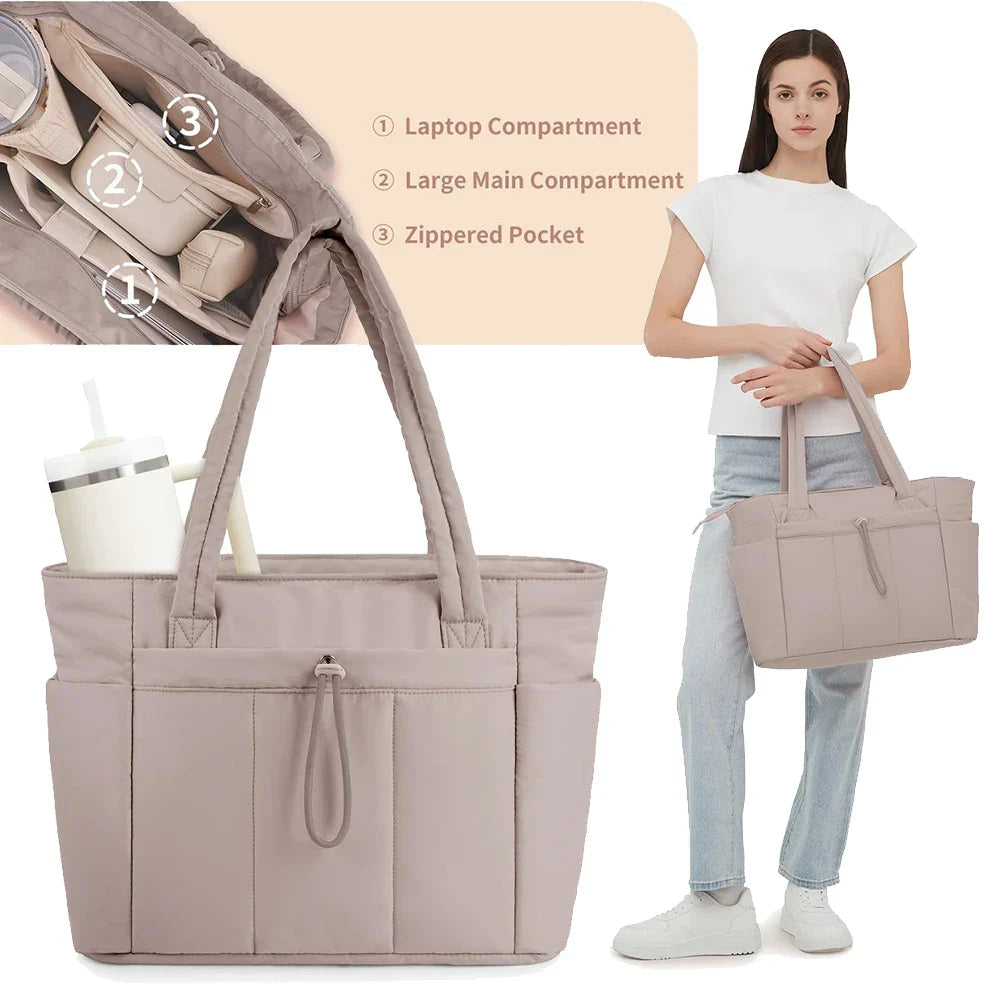 Tote with Cup Holder Laptop Compartment