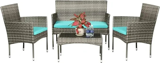 4 Pieces Outdoor Rattan Chair Wicker