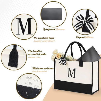 Embroidered Letter Canvas Handbag