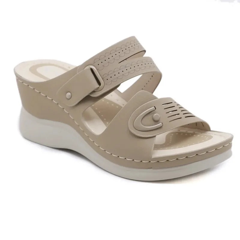 Peep toe wedge beach sandals, view 3