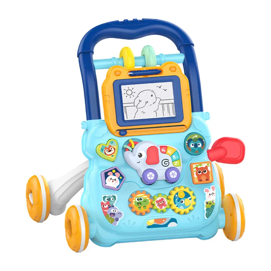 Cartoon Baby Push Walker Toy with Drawing Board Music