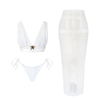 3Pcs Star Button Swimsuit