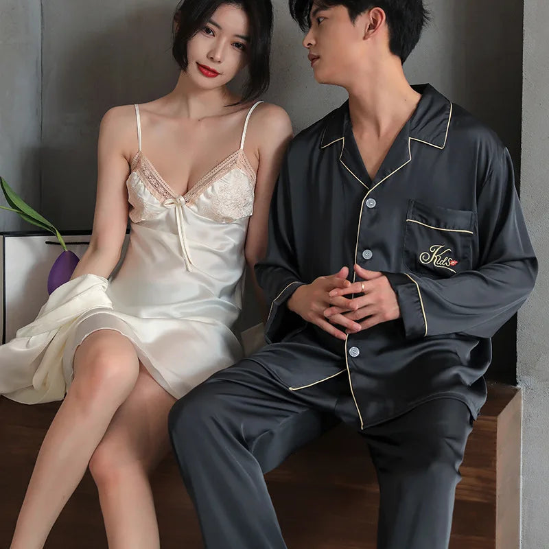 Couple Ice Silk Pajamas Set
