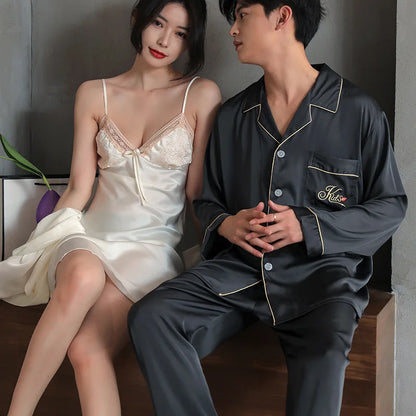 Couple Ice Silk Pajamas Set