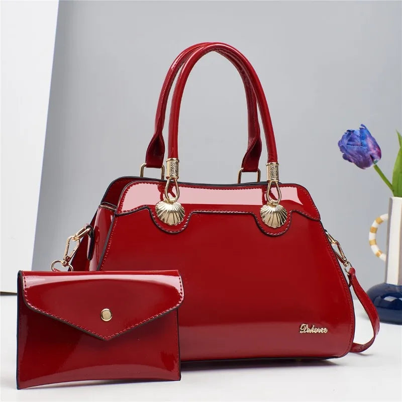 2PC Set Patent Leather Purses Tote Bag
