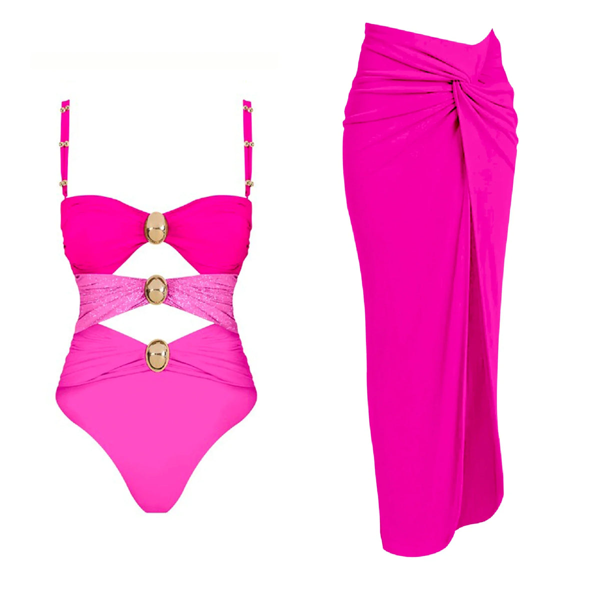 Cutout One-Piece Swimsuit with Matching Sarong Skirt
